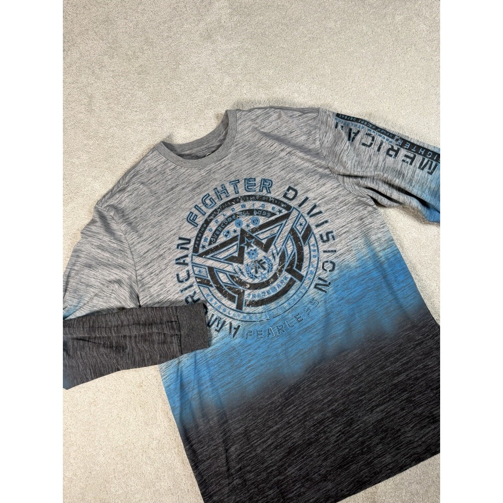 American Fighter L/S Shirt Mens‎ XL Blue Gray Ombre MMA Buckle Exclusive Y2K